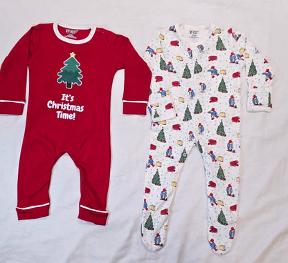 Baby Christmas Outfits - Christmas Tree Romper & Christmas Holiday Print Sleepsuit (0-12 months Sizes Available)