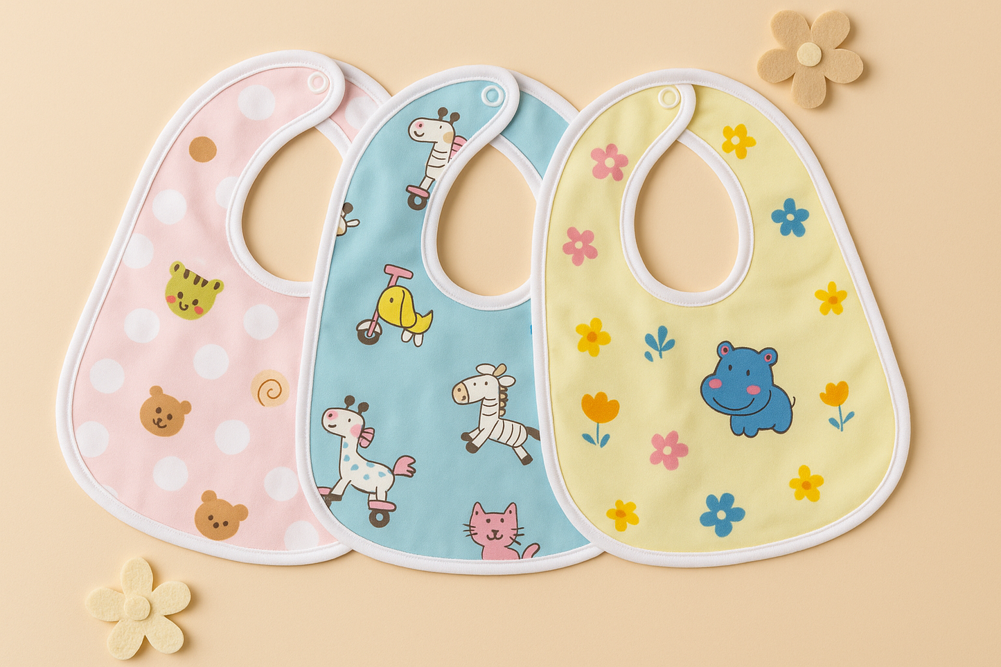 Soft fast dry Cotton Bibs (Set of 3)