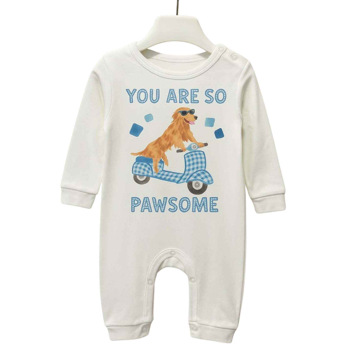 The Dreamy Woof Doggo Themed Sleepsuits - Puppy print Baby sleepsuit & Pawsome White Baby Romper