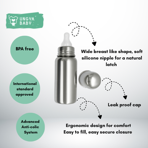 Anti-colic steel feeding baby bottles | Premium stainless steel