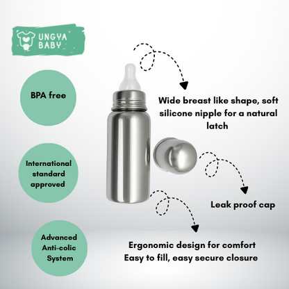 Anti-colic steel feeding baby bottles | Premium stainless steel